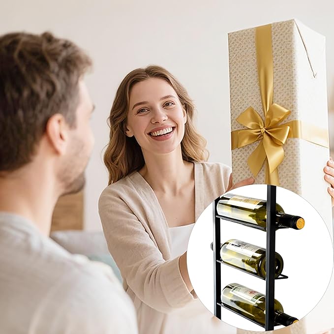 Wall Mount Wine Rack - 10 Bottle Black Metal Wine Bottle Holder for Wall, Wine Bottles Storage Organizer Display Shelf for Home, Bar, Dining Room, Liquor, Kitchen, Wine Cellar