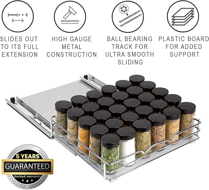 Pull Out Cabinet Organizer for Spices, Cans - Heavy Duty with Lifetime Limited Warranty- Pull Out Spice Rack- Cabinet Pull Out Shelf for Cans,Dishes, Etc, 12-3/8"Wx 10-3/8"D x 2-3/4??H, Chrome