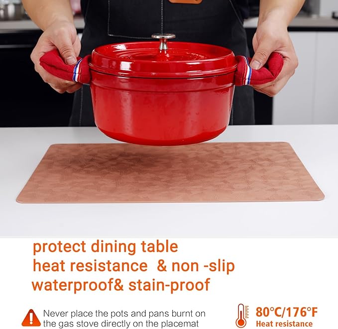 Bxzandya Vinyl Placemats Set of 12 Heat Resistant Easy Clean Non-Slip Place Mats for Dining Table. Faux Leather Waterproof Stain Resistant Wipeable Washable PU Table Mats(12, Coral)