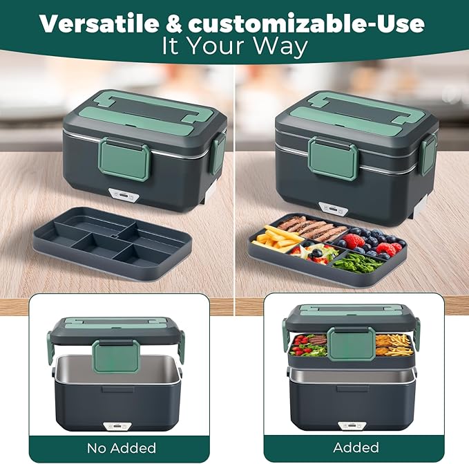 Vidaskeci Electric Lunch Box for Adultss 90W 3.5L 2-Layer Portable Heated Lunch Box for 12V/24V/110V with 2.5L Removable 304Stainless Steel Container Electric heating lunch box竊똦ome/Car/Office/Truck