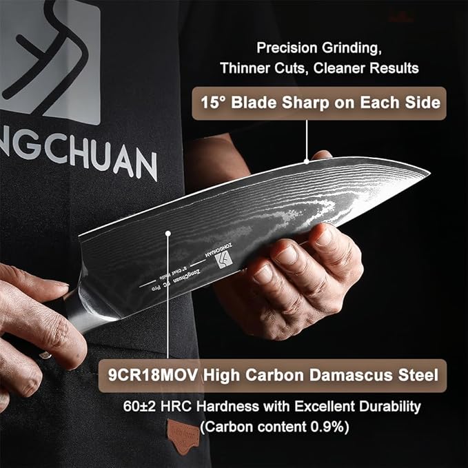 5-Piece Damascus Chef Knife Set: High Carbon Stainless Steel, Professional Ultra Sharp Kitchen Knives Set with Ergonomic Black Handle - Chef/Santoku/Paring/Bread/Brisket/Boning Knives in Gift Box