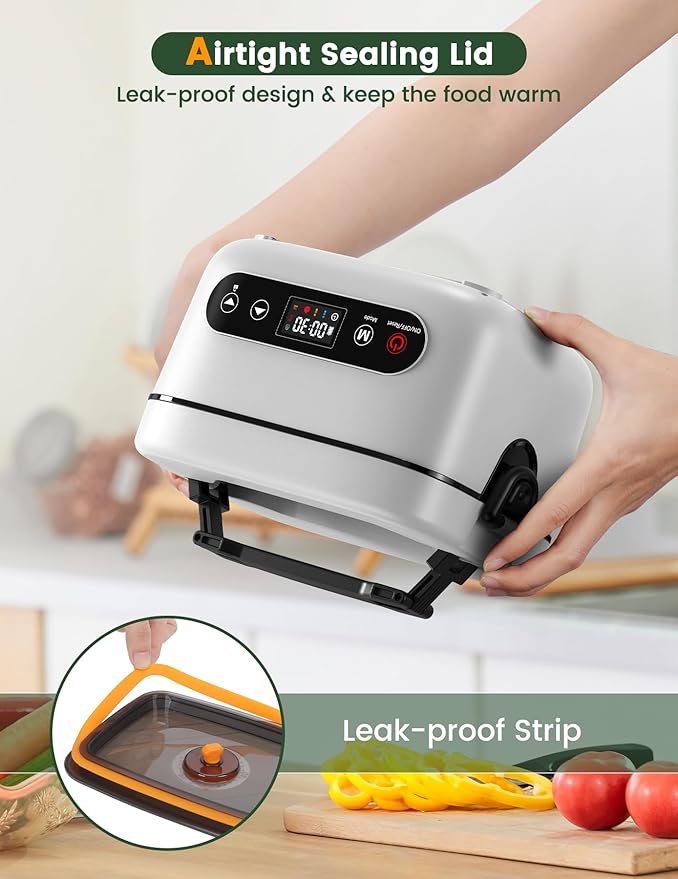 Cordless Electric Lunch Box, 1.2L Battery Powered Heated Lunch Box ??100W, 24000mAh Rechargeable Portable Self-Heating Food Warmer with 5-Sided Automatic Heating for Outdoors, Truck, Office, BPA-Free