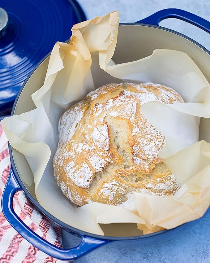 Lodge 3 Quart Enameled Cast Iron Dutch Oven with Lid ??Dual Handles ??Oven Safe up to 500째 F or on Stovetop - Use to Marinate, Cook, Bake, Refrigerate and Serve ??Indigo