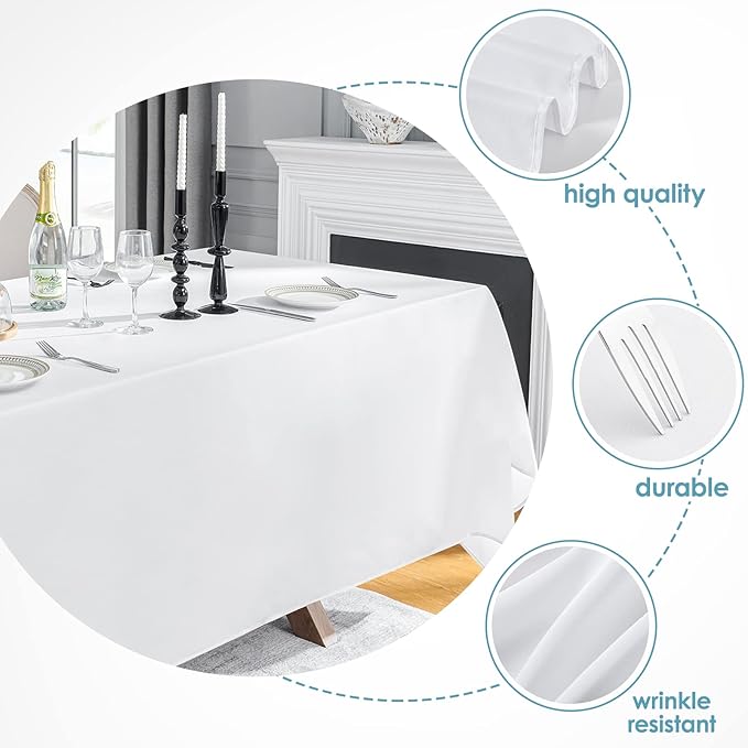 VidaFete Table Cloth 90 * 132inch 10 Pack Rectangle Tablecloth Polyester, Stain Wrinkle Resistant Polyester Dining Table Cover for Kitchen Dinning Party Wedding Rectangular Tabletop Decoration(White)