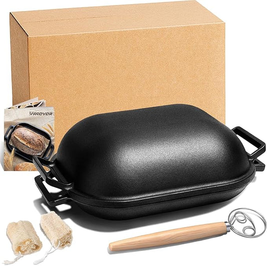 Heavy-Duty Pre-Seasoned Cast Iron Bread Pan, Same as the challenger Bread Pan Cast Iron with Lid, For Homemade Breadmaking, Cloche Inverted Dutch Oven Set for Baking, 15 Lbs Heavy Duty, Non-stick