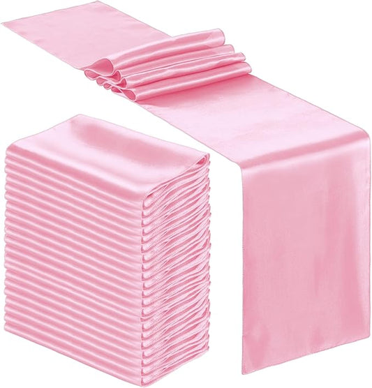 Bencailor 24 Pcs Pink Satin Table Runner Bulk 12 x 108 Inches Long Table Runners Bright Smooth Fabric Tablecloth for Wedding Banquet Birthday Valentines St Patrick's Day Party Decorations