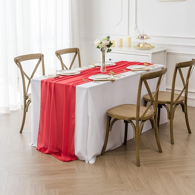 flohar 6Pack 9ft Christmas Chiffon Table Runner 14x108 Inch Sheer Romantic Table Runner for Wedding Birthday Party Bridal Shower Outdoor Decoration-Red