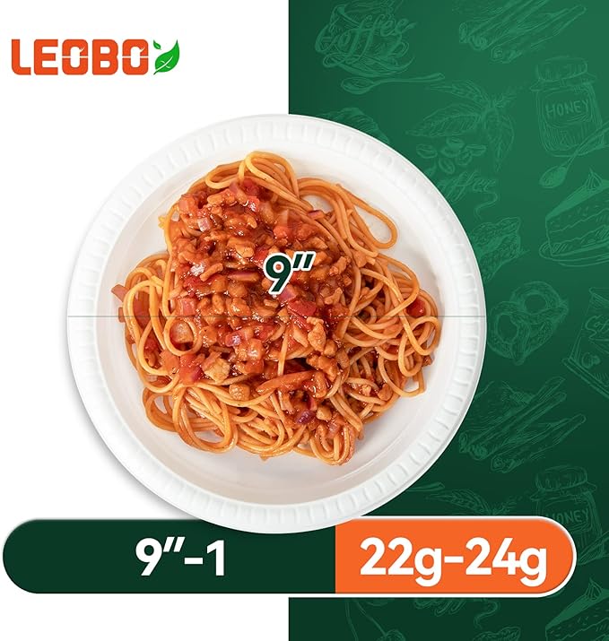 Plastic Plates Mineral Filled PP 9 Inch - 150 Pack Shrink Wrap BPA Free Dinner Trays | Dishwasher Freezer & Microwave Safe | Reusable & Disposable Plate for Party Bulk Events | Restaurant White
