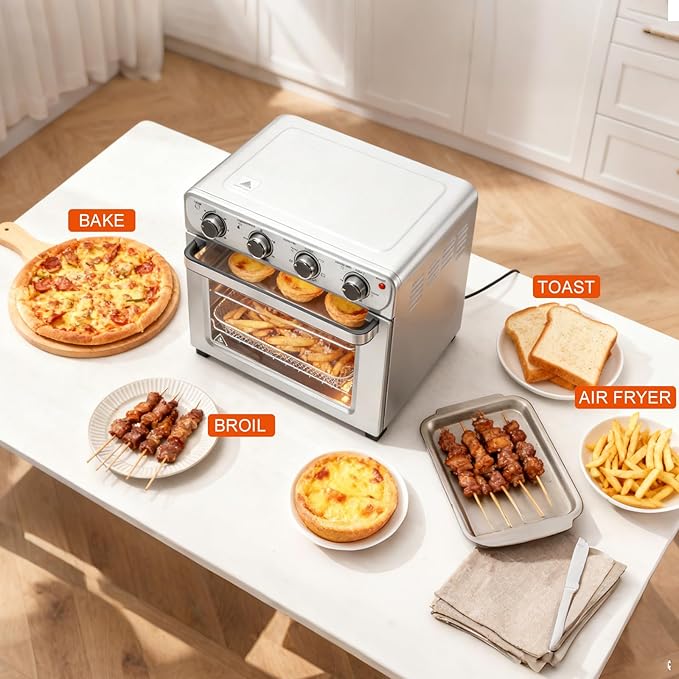 OLIXIS Air Fryer Toaster Oven Combo Extra Large, 26.4QT Convection Oven Countertop 4 Functions in 1, 4 Accessories Included, Stainless, Up to 450°F