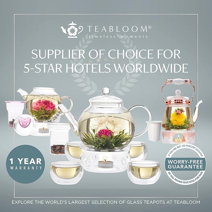 Teabloom 100% Plastic-Free Large Multi-Brew Borosilicate Glass Teapot + Kettle + Pitcher ??Steep and Serve Hot Tea, Iced Tea, Cold Brew Tea and Fruit Infused Water ??Legacy Tea Maker