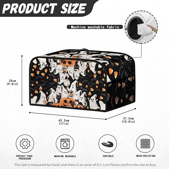 Ghost Wizard Slow Cooker Cover Oval Fit for Most 6 7 8 Quart Halloween Decor Crock Pot Cover Keep Appliance Clean, Slow Cooker Dust Cover with Mesh Pocket for Accessories