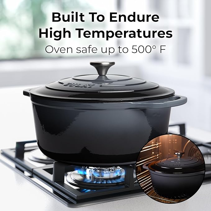 Zulay Kitchen 6 Quart Enameled Cast Iron Dutch Oven Pot with Lid ??Premium Durability & Oven Safe up to 500째F ??Heavy Duty Cookware Perfect for Bread Baking, Stews, Braising & Roasting ??Gray