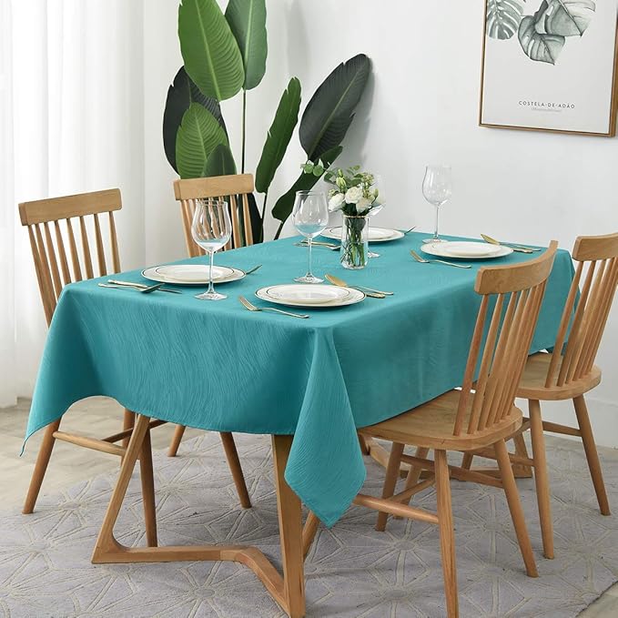 maxmill Jacquard Tablecloth Swirl Design Spillproof Wrinkle Free Water Resistant Heavy Weight Soft Table Cloth Decorative Fabric Table Cover for Outdoor and Indoor Use Square 52 x 52 Inch Teal