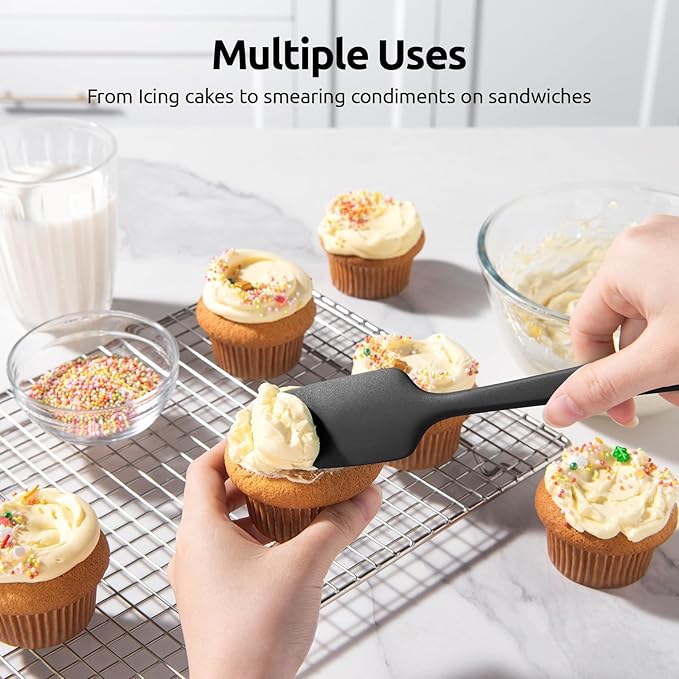 U-Taste 600쨘F Heat Resistant Silicone Spatulas: Flexible Food-Grade Silicon Baking Scraper, Kitchen Cooking Mixing Utensils with Upgraded Sturdy Handle Tip for Nonstick Cookware (4-Pc., Black)