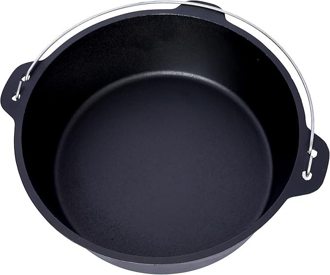 Cast Iron Camping Dutch Oven with Lid Lifter and Rack, 2-In-1 Pre-Seasoned Skillet Lid Cooking Pan with Pull Ring, Use on the Stove, on the Grill, Campfire & Stovetop Safe, 4.5 Quart/6 Quart/8 Quart/12 Quart (12 QT with Lid lifter & Rack)