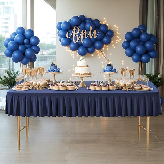 Wish Care Navy Blue Spandex Table Clothes for 6 Foot Rectangle Tables Wrinkle Free Stretch Fitted Tablecloth 6ft Pleated Ruffle Elastic Table Cover Skirt for Banquet Dining Home Party Tablecloth