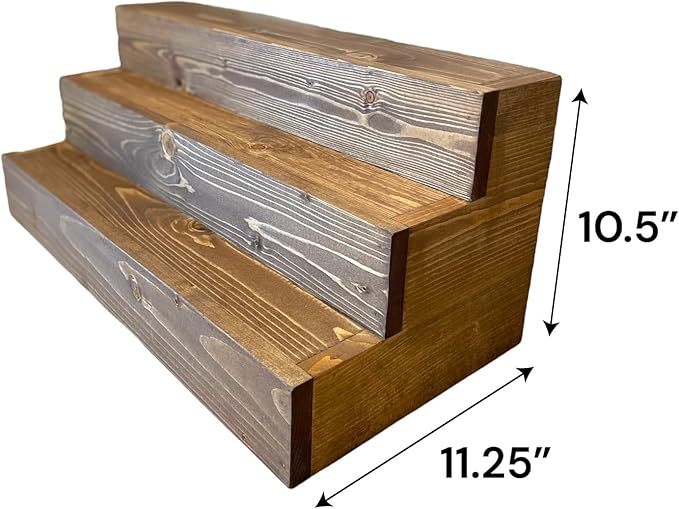 Handmade Tiered Display Shelving - Three Tier Bar Display - Bar Organizer - Liquor Bottle Display (36" with Back, Special Walnut)