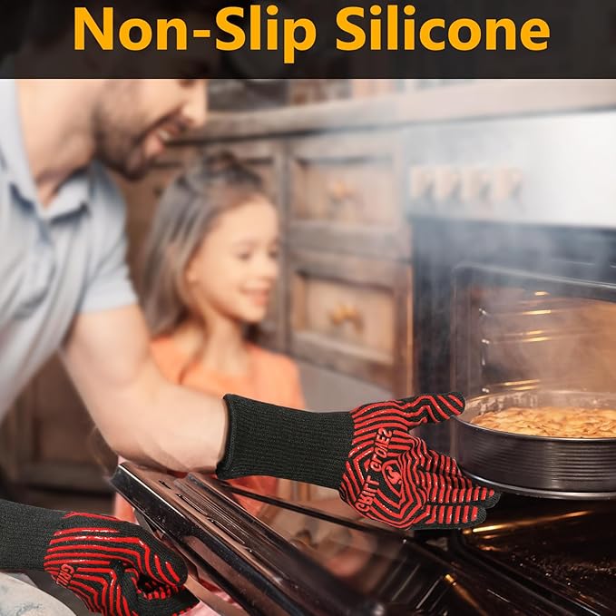 BBQ Gloves, BBQ Accessories 1472??Extreme Heat Resistant, Grilling Gloves Silicone Non-Slip Oven Mitts, Kitchen Gloves for BBQ, Grilling, Cooking, Baking-1 Pair 14inch
