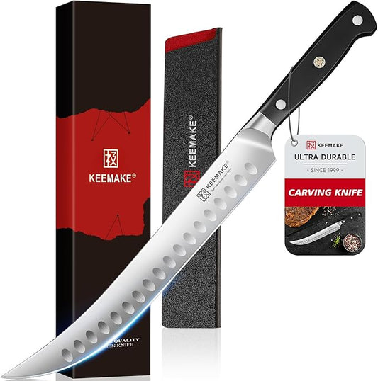 KEEMAKE Butcher Knife 10 Inch, Carving Knife for Meat Brisket Slicing Knife Professional Razor Sharp German Steel with Full Tang Design Ergonomic Handle for Meat, BBQ, Gift Box Included