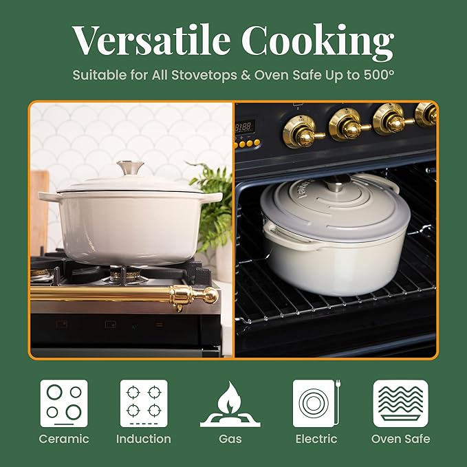 Larder & Vine Enameled Cast Iron 5.7 qt Dutch Oven Pot with Lid | Dutch Oven | Compatible on All Cooktops & Oven Safe to 500째 F | Great for Sourdough Bread | Stone