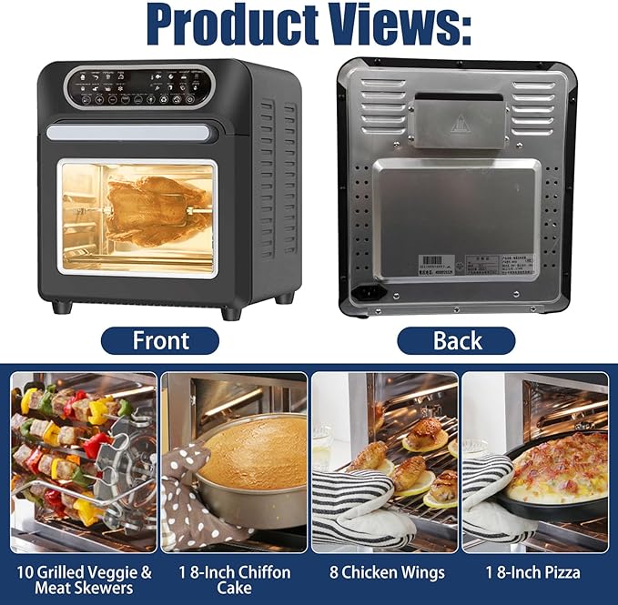 Air Fryer Toaster Oven, Countertop Convection Oven - 1700W Stainless Steel 950 Cubic Inches with Large Capacity, 24 Cooking Functions & Digital Controls for Baking, Roasting, Broiling, Reheating