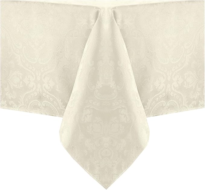 Elrene Home Fashions Caiden Elegance Damask Waterproof, Stain & Wrinkle Resistant Fabric Tablecloth, 60" x 144" Oblong/Rectangle, Ivory