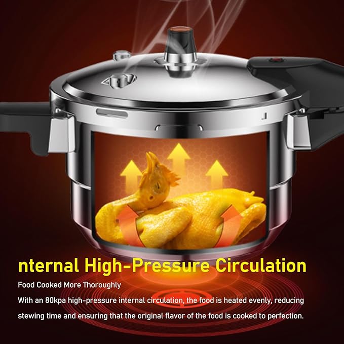 80Kpa Pressure Cooker Stainless Steel 8L Large Capacity, Pressure Canner with Steaming Rack Compatible with Gas & Induction Cooker (6L)