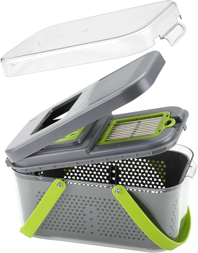 DOSMAMZ 22PCS Multi-function Vegetable & Fruit Chopper, Mandolin Food Slicer, Veggie Shredder with Container, Essential Kitchen Gadgets (22 in 1, Gray)