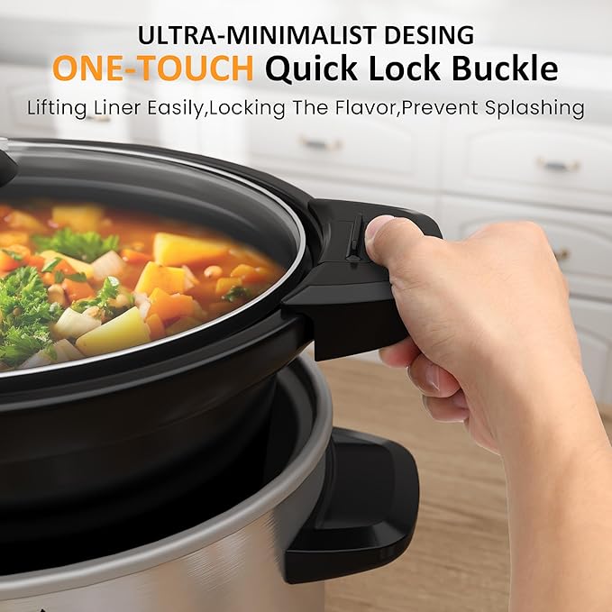 4qt Slow Cooker, Programmable Slow Cooker with Locking Lid, Removable Ceramic Pot, 3 Heating Settings & Time Control, Mini Food Warmer with Dishwasher-safe Lid & Pot, Silver