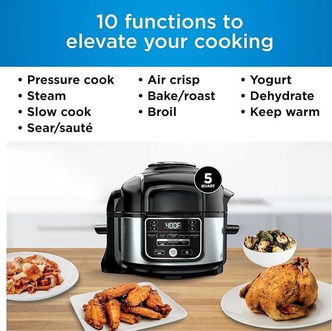 Niin-ja Foodi 10-in-1 Pressure Cooker & Air Fryer, 5 Quart - Stainless Steel Multi-Cooker with Precise Heating - Perfect Holiday Gift & Healthy Fast Cooking (FD 101)