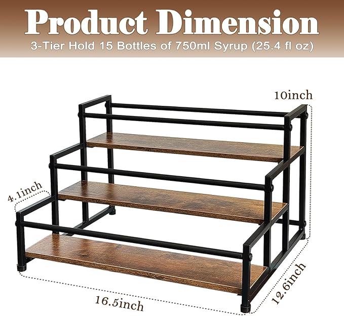 Klxuyuo 3-Tier Coffee Syrup Rack for 15 Bottles (750ml) ?밪turdy Coffee Syrup Organizer for Bar, Kitchen, Caf챕, Office