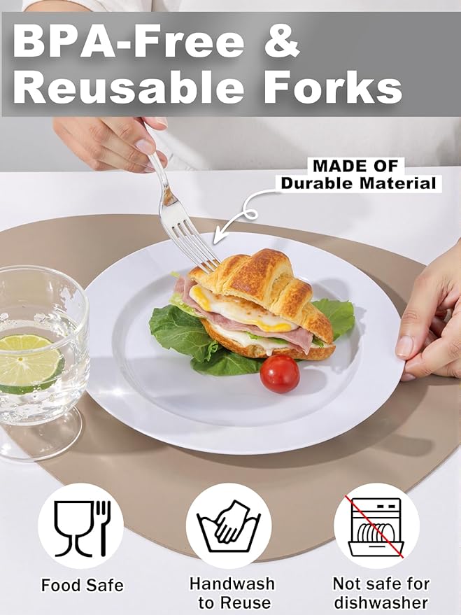 WDF 300PCS Silver Plastic Forks - Heavy Duty Plastic Forks Disposable - Sturdy&Durable Plastic Silverware Bulk for Wedding/Party/Daily Using/Valentine's Day