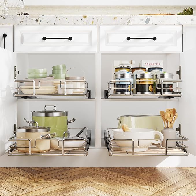 LOVMOR Pull Out Cabinet Organizer 15쩍" W x 21쩍" D, Kitchen Cabinet Pull Out Shelves Slide Out Storage