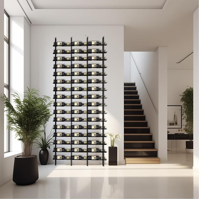 Wall Mounted Wine Rack, H 94.49inch, 16 Rows, Black 48 Bottle Wine Cellar Racks, Metal Wine Bottle Holder for Home Bar, Wine Kitchen Storage (Black, 3 Columns竊?8 Bottles竊?