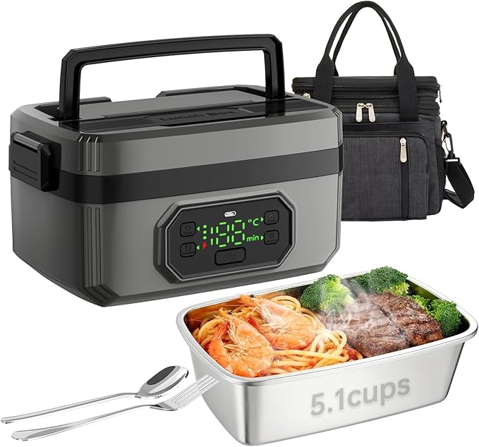 Eosyrennis 2025 Upgraded Model: 21000mAh Rechargeable Cordless Electric Lunch Box for Adults with Bag, 1.2L Food Warmer with Timer & Leak-Proof, Portable Self-Heating for Office, Car, Travel, Outdoor