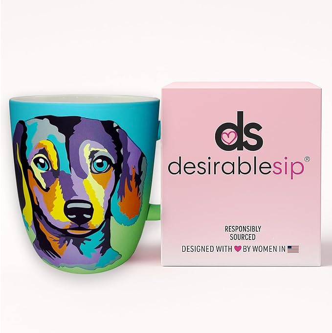 Soft Touch Dachshund Blue Mug - 18 Oz Coffee Mug with Beautiful Box - Best Gift for Dachshund Lovers - Unique Ceramic Tea Cups for Daily Use