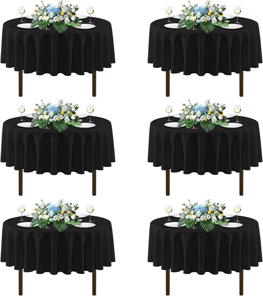 sancua 70 Inch Round Tablecloths Black, 6 Pack - Circle Fabric Cloth Table Cloths for Wedding Party Reception Banquet Birthday, Washable Polyester Table Cover (Fit 20-58 Inch Tables)