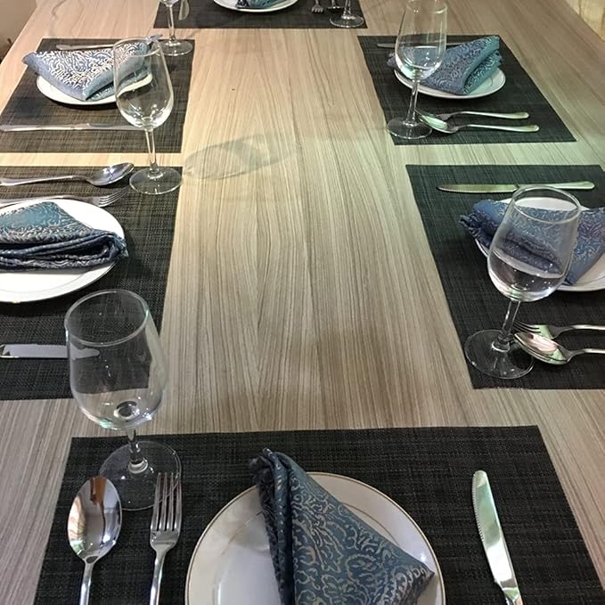 WAZAIGUR Placemats,Easy to Clean Crisscross Woven Vinyl Place Mats Durable Non-Slip Heat Resistant Table Mats,Placemats for Kitchen Table Set of 6,Grey