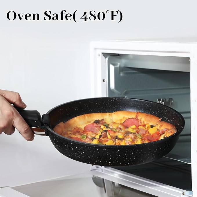 15PCS Pots and Pans Set Non Stick, Kitchen Cookware Sets with Detachable Handle, Ceramic Cookware Sets, Non Stick RV Cookware Cooking Set, Dishwasher 竊?Oven Safe, PFOA Free, Black