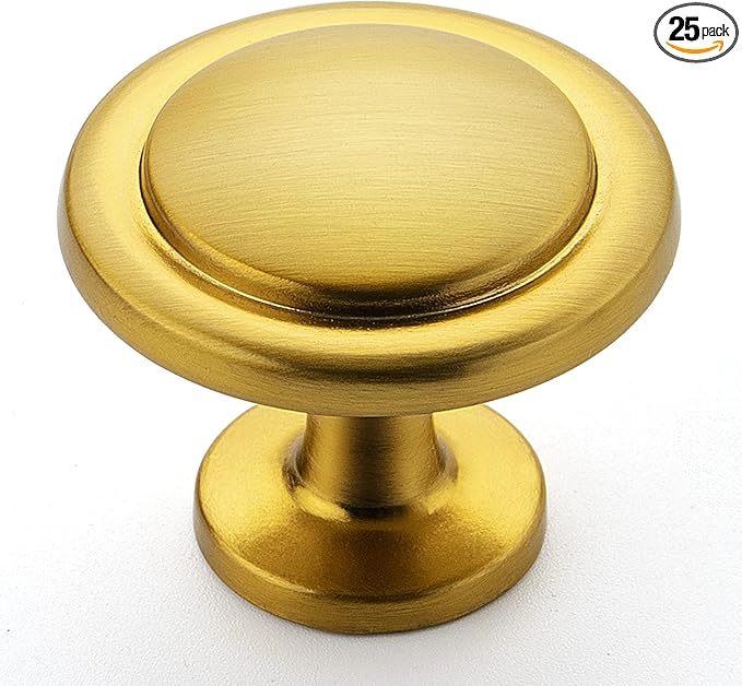 Ravinte 25 Pack 1-1/4 Inch Kitchen Cabinet Knobs Brushed Brass Zinc Pulls Door Handles for Dresser Drawers