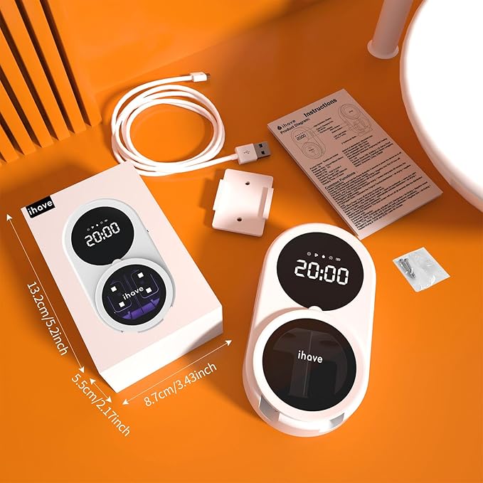 iHave Toothbrush Sanitizer Holder, UV Toothbrush Holders with 100M Negative Ions for 360째 Disinfection, Mold Control & Odor Neutralization, Heated & Fan Drying 2-Slot Toothbrush Holder Wall Mounted