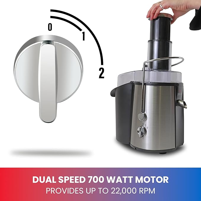 Total Chef Wide Mouth Juicer Machine ??2 Speed Slow Masticating Juicer for Vegetables & Fruits, High Yield Juice Extractor, Easy to Clean, Compact Juicing Machine for Fresh Juice