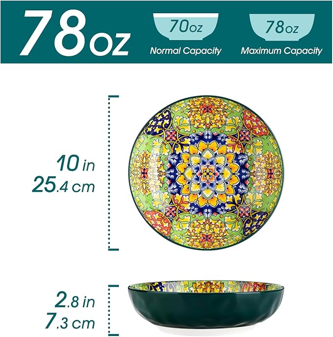 vancasso Large Serving Bowls, 78 Oz Extra Large Salad Bowls Set of 2, Bohemian Decorative Bowls for Salad, Fruit, Pasta and Dinner, Serving Dishes Set for Party, Dishwasher & Microwave Safe竊뛉reen
