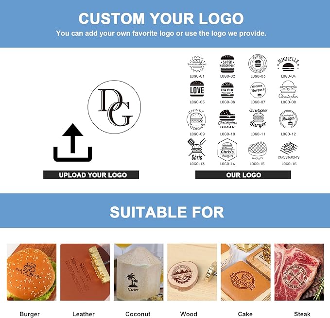 Custom Branding Iron for Burger - Personalized Branding Iron for Food, Create Your Unique Logo Metal Stamp for Meat BBQ Grilling, Burger Stamp for Bread, Culinary Lovers Burning Tools Gifts