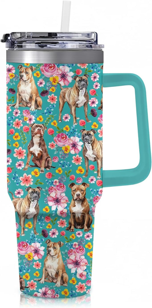 Yogusut Pitbull Gifts for Women, 40oz Stainless Steel Insulated Tumbler Travel Mug Cup with Handle Straw, Gifts for Dog Mom Dog Lover