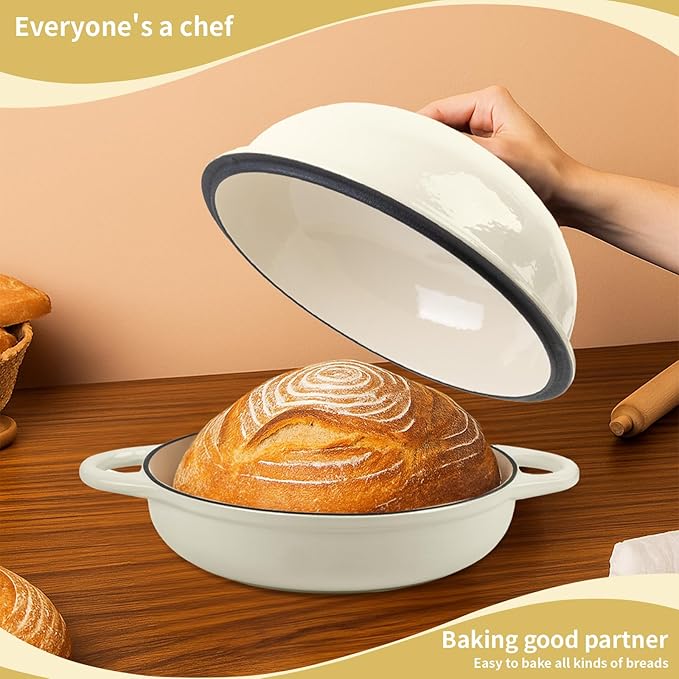 Dutch Oven for Bread Baking, 5.4 Quart Dutch Enameled Cast Iron Bread Oven, Dutch Oven for Sourdough Bread Baking, Oven Safe up to 500째 F, 25 cm White