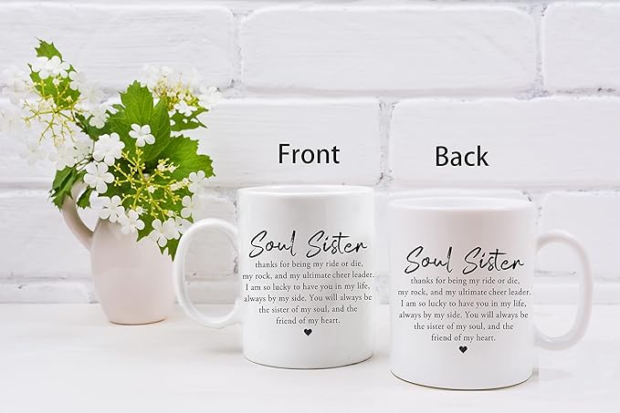 QASHWEY Soul Sister Definition Coffee Mugs Mug, Best Friend Bestie BFF Soul Sister Gifts for Women Girls,Inspirational Friendship Gift Double Side Printed Ceramic Mug Cup 11 Ounce