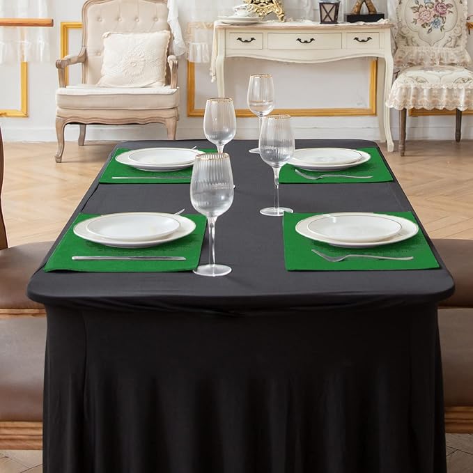 Rinpon Cloth Green Placemats Set of 8, Linen Type Fabric Placemats Machine Washable Heat Resistant Placemats Polyester Place Mats for Halloween, Thanksgiving and Christmas Dining Table (Forest Green)