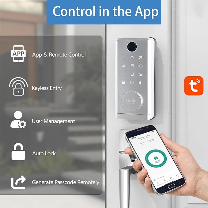 Fingerprint Door Lock with Handle Set, Keyless Entry Smart Door Lock, Electronic Keypad Deadbolt Locks, App Control for Front Door, Home (Matte Silver in Zinc)