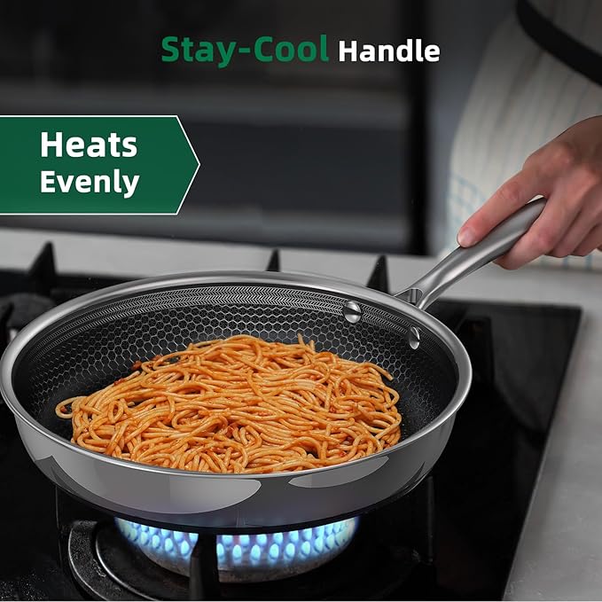 MOMOSTAR Hybrid Nonstick 6-Piece Fry Pan Set, 8, 10, and 12-Inch Pots and Pans with Tempered Glass Lids, Stay-Cool Handles, Dishwasher-Friendly, Induction Ready, Compatible with All Cooktops